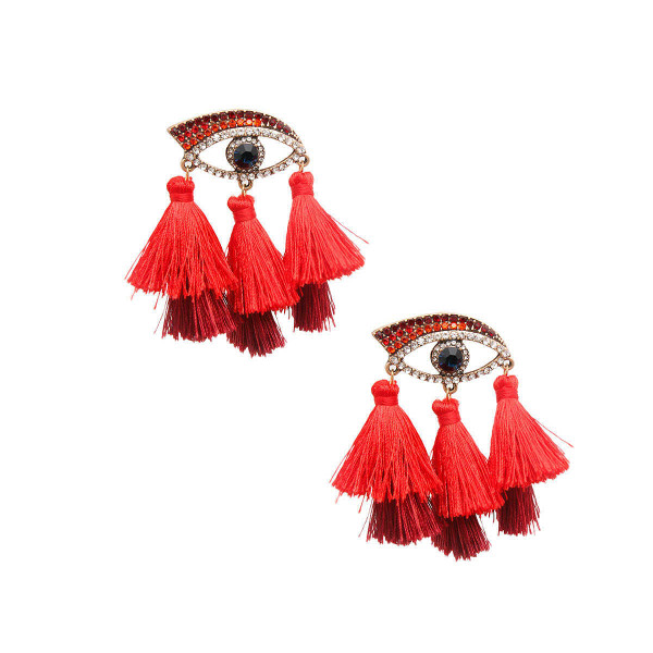 Red Evil Eye Tassel Earrings T226-9485741392191