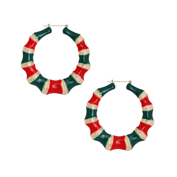Red and Green Color Bamboo Hoops T226-9485713473855