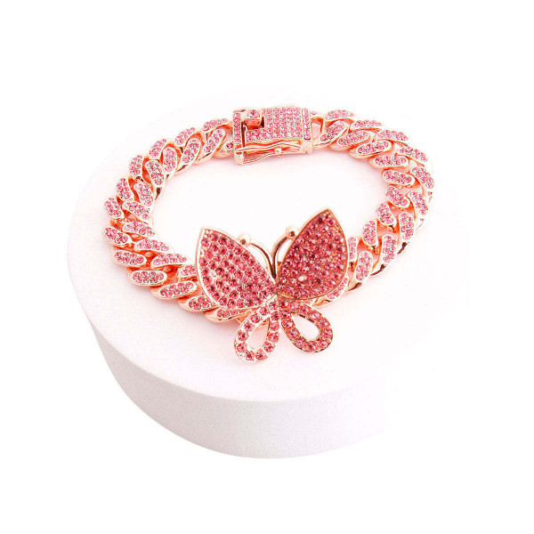 Iced Rose Gold Butterfly Cuban Bracelet T226-9485533118783