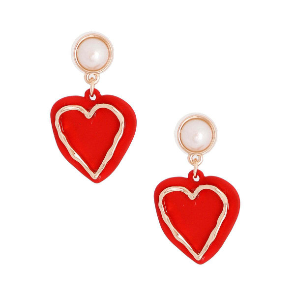Red Rubber Coated Heart Earrings T226-9485699318079