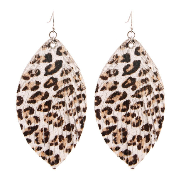 Genuine Leather White Leopard Earrings T226-9485775077695