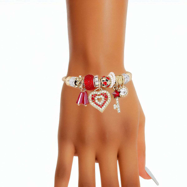 Cable Bangle Red Heart Gold Bracelet for Women T226-9485376028991