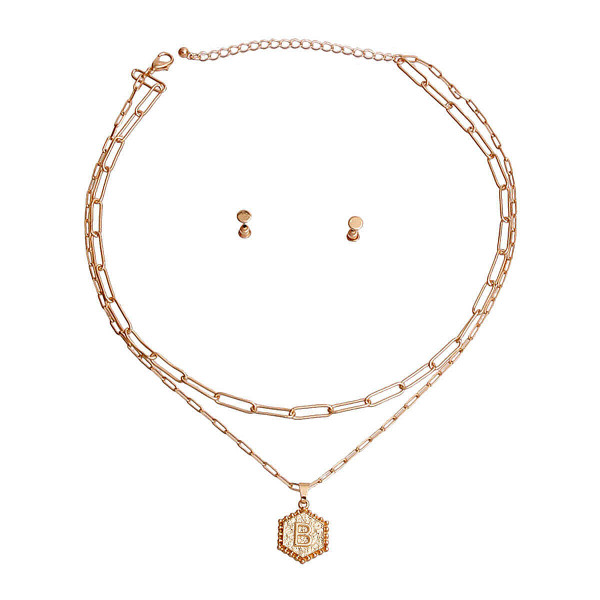B Hexagon Initial Charm Necklace T226-9485743587647