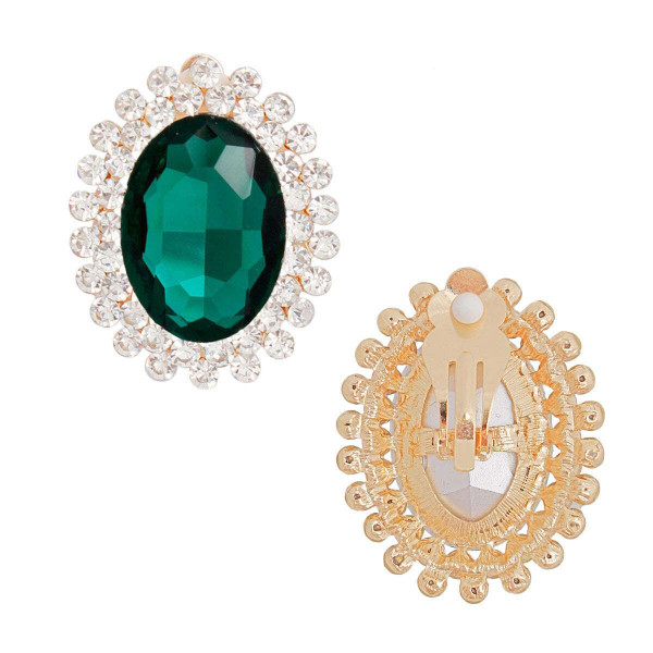 Clip On Medium Green Oval Halo Earrings for Women T226-9485346865471