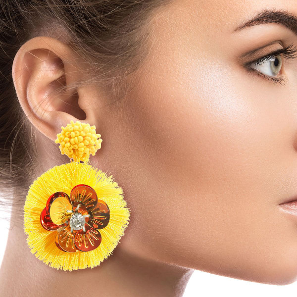 Yellow Sequin Flower Tassel Earrings T226-9485913293119