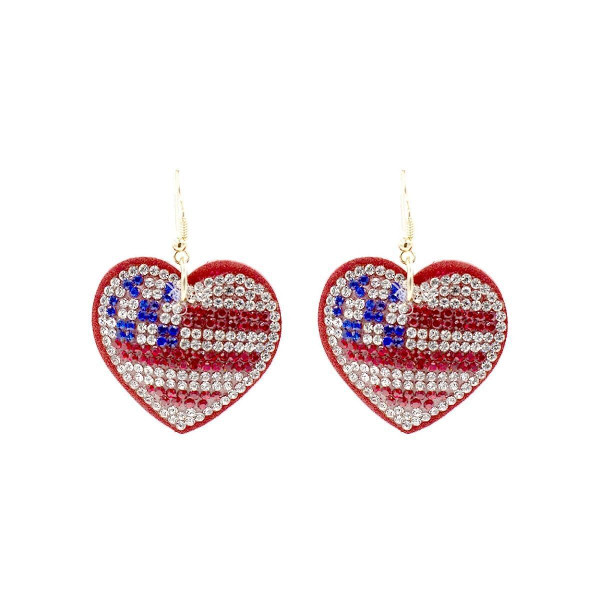 American Flag Rhinestone Heart Earrings T226-9485663732031