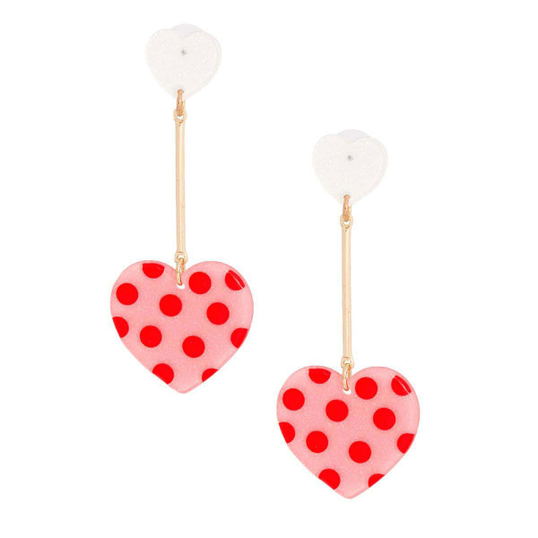 Pink Polka Dot Heart Earrings T226-9485568082239