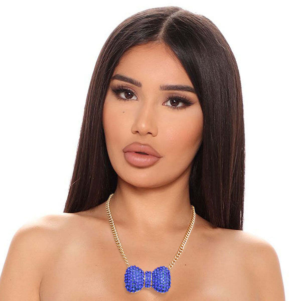 Royal Blue Chunky Bow Necklace T226-9485840187711