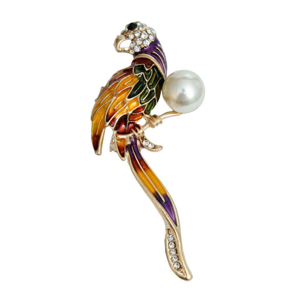 Multi Color Parrot with Pearl Brooch T226-9485644497215