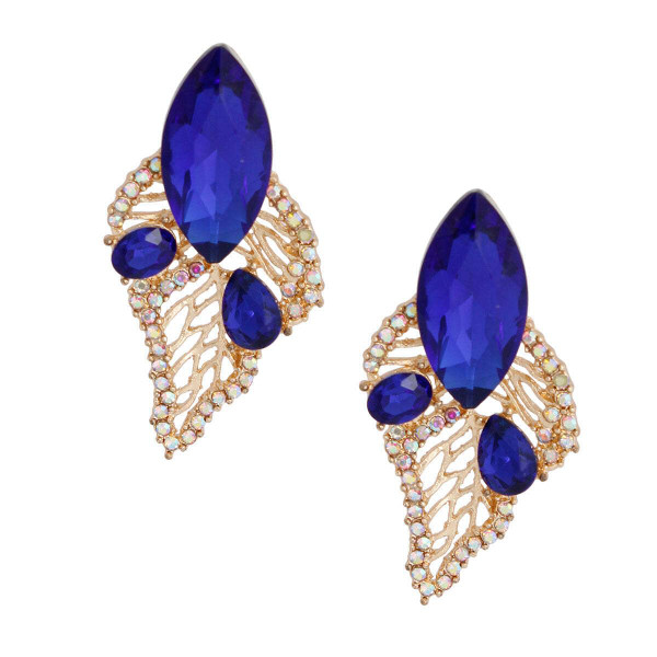 Elegant Royal Blue Leaf Stud T226-9485550911807