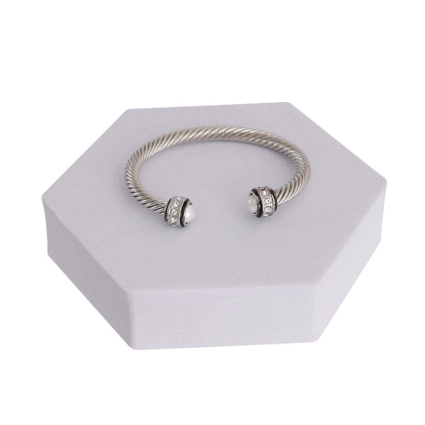 White Pearl Twisted Cable Silver Bangle T226-9485492289855