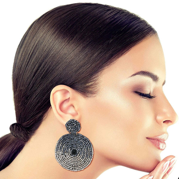 Hematite and Silver Beaded Earrings T226-9485779927359