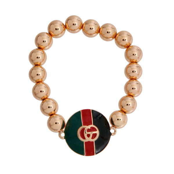 Gold Metal Ball Stripe Dome Bracelet T226-9485628145983