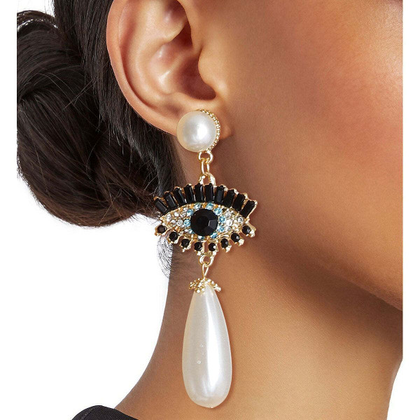 Cream Teardrop Evil Eye Earrings T226-9485682049343