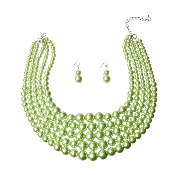 Multi Strand Lime  Pearl Necklace Set T226-9485514277183