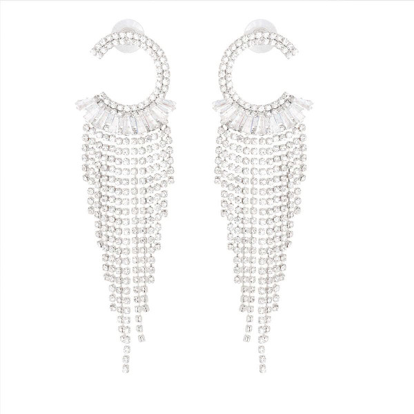 Silver C Cubic Zirconia Fringe Earrings T226-9485713867071