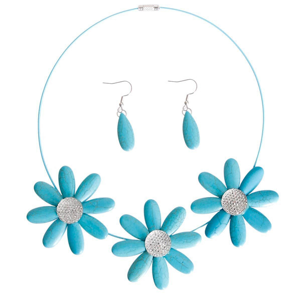 Turquoise Triple Flower Wire Collar T226-9485724582207
