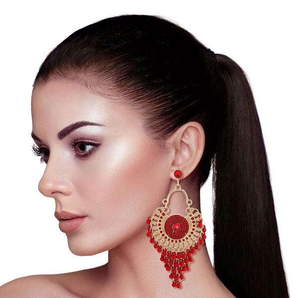 Burgundy Beaded Mandala Earrings T226-9485692797247