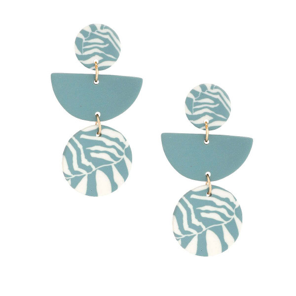 Teal Clay Leaf Pattern Earrings T226-9485684113727