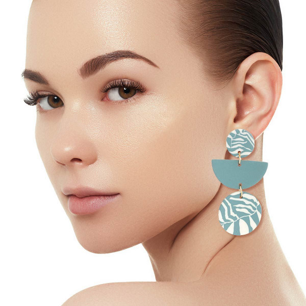 Teal Clay Leaf Pattern Earrings T226-9485684113727