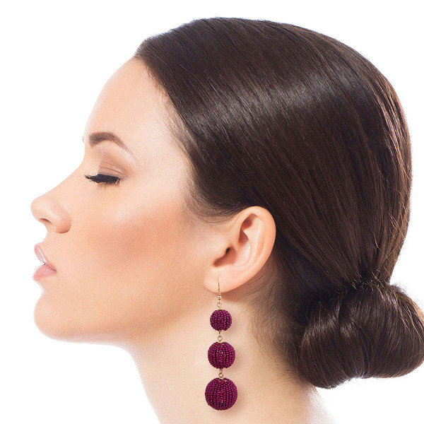 Purple Trio Seed Bead Ball Earrings T226-9485856735551
