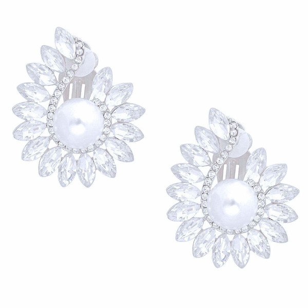 Clip On Medium Silver Hook Pearl Earring for Women T226-9485365805375