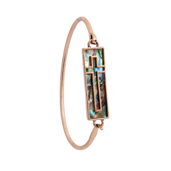 Abalone Cross Burnished Gold Bangle T226-9485739884863