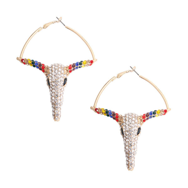 Rainbow Rhinestone Steer Hoops T226-9485901857087