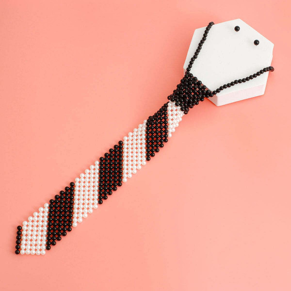 Black White Pearl Stripe Tie Choker T226-9485274251583