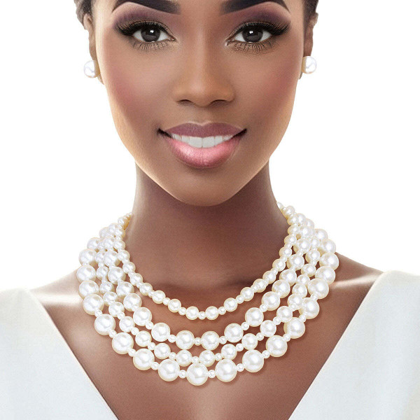 Pearl Necklace Cream Chunky 4 Strand Set for Women T226-9485293683007