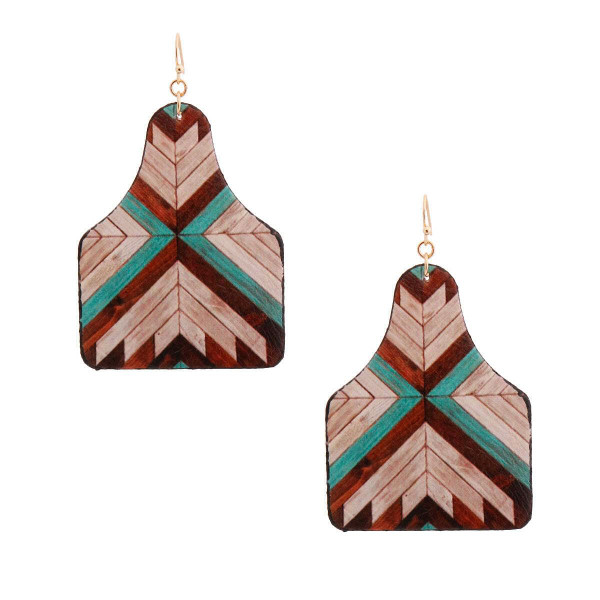 Brown Mosaic Leather Paddle Earrings T226-9485739196735