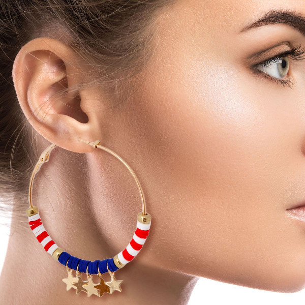 American Flag Star Dangle Hoops T226-9485663895871