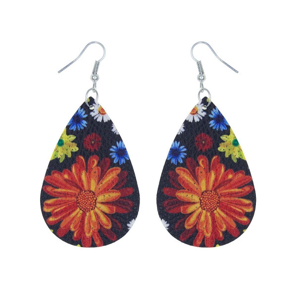 Multi Color Daisy Printed Teardrop Earrings T226-9485666648383