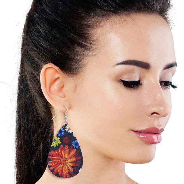 Multi Color Daisy Printed Teardrop Earrings T226-9485666648383