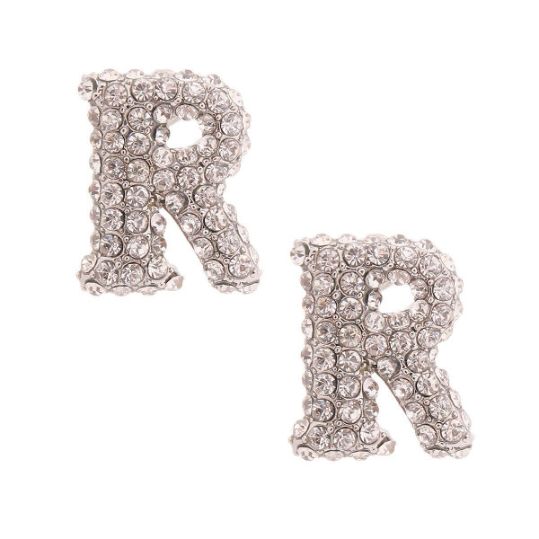 R Rhinestone Silver Studs T226-9485903659327