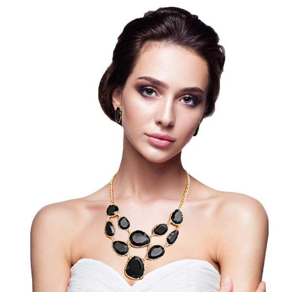 Black Short Necklace Irregular Resin Teardrop inset T226-9485815021887