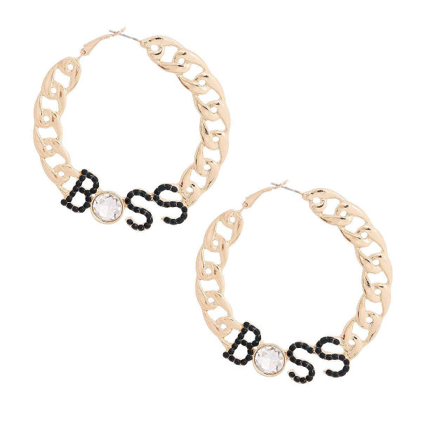 Gold Boss Chain Hoops T226-9485783728447