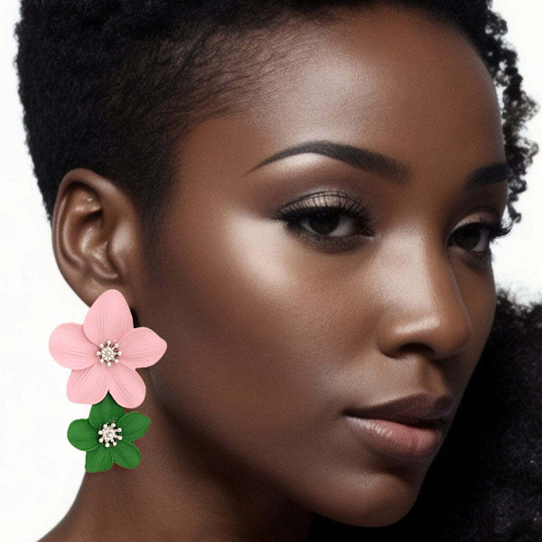 AKA Pink Green Flower Earrings T226-9485441433919