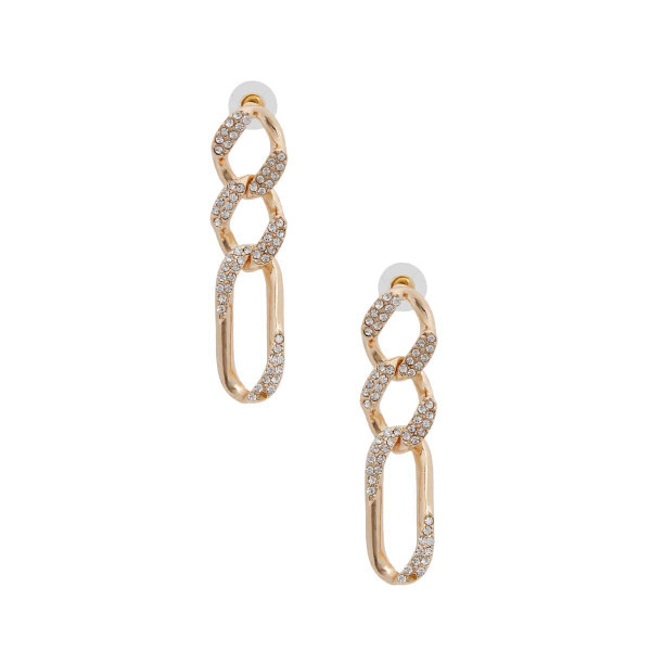 Gold Rhinestone Crusted Chain Earrings T226-9485633061183