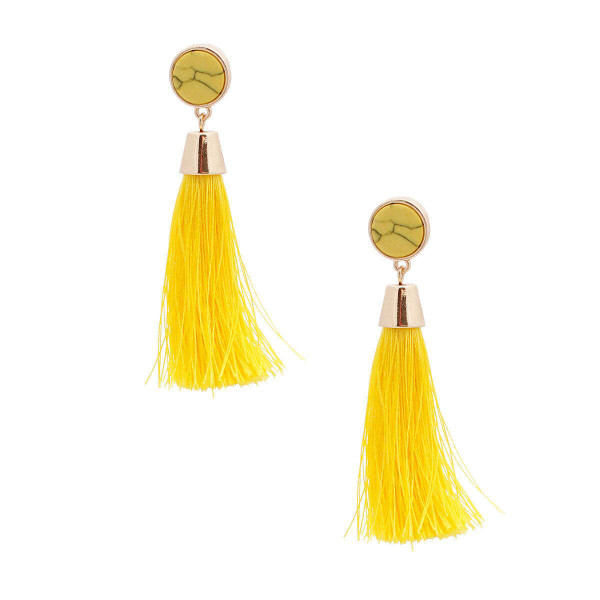Yellow Bead Silk Tassel Earrings T226-9485634437439