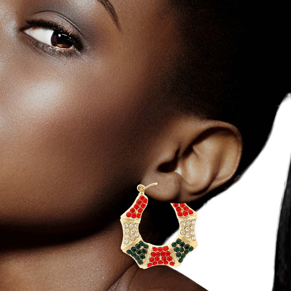 Red and Green Bling Bamboo Hoops T226-9485603799359