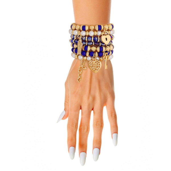 Blue and Pearl Love 7 Pcs Bracelets T226-9485541540159
