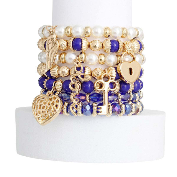 Blue and Pearl Love 7 Pcs Bracelets T226-9485541540159