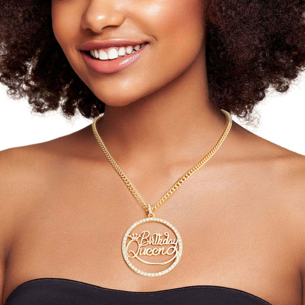 Gold Birthday Queen Necklace T226-9485474332991