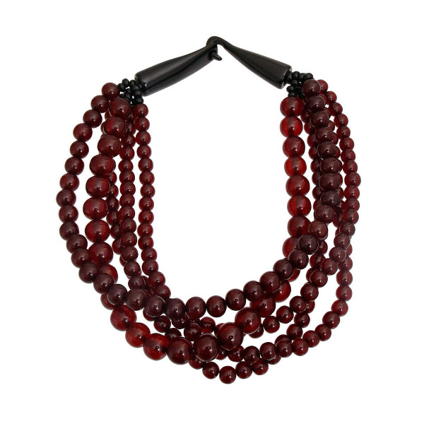 Wine Bead Buffalo Horn Hook Necklace T226-9485826163007