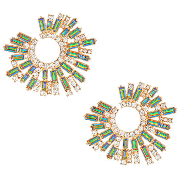 Pink Green Glass Crystal Round Studs T226-9485461029183