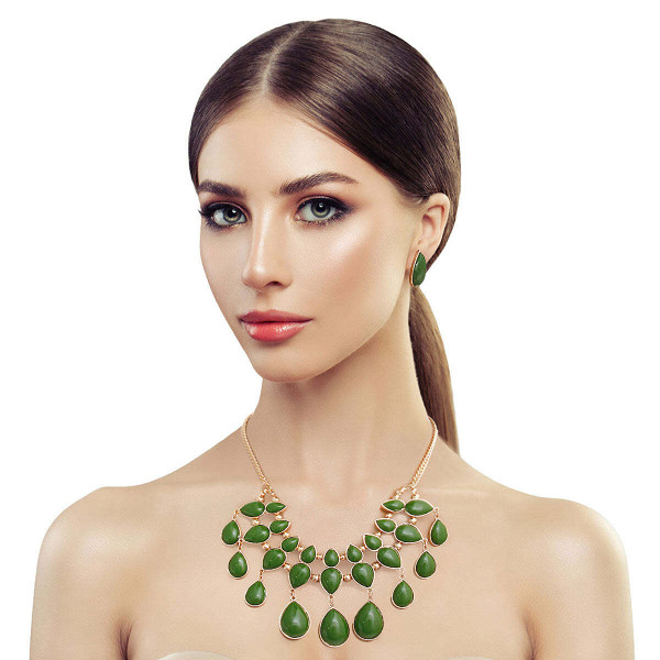 Green Beads Necklace Set T226-9485813023039