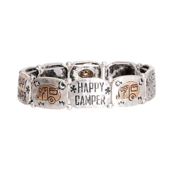 Mixed Metal Happy Camper Engraved Bracelet T226-9485723140415