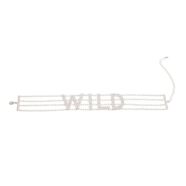Silver WILD 4 Row Rhinestone Choker T226-9485812891967
