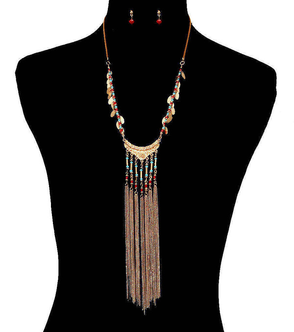 Brown Tassel Necklace Set T226-9485940064575